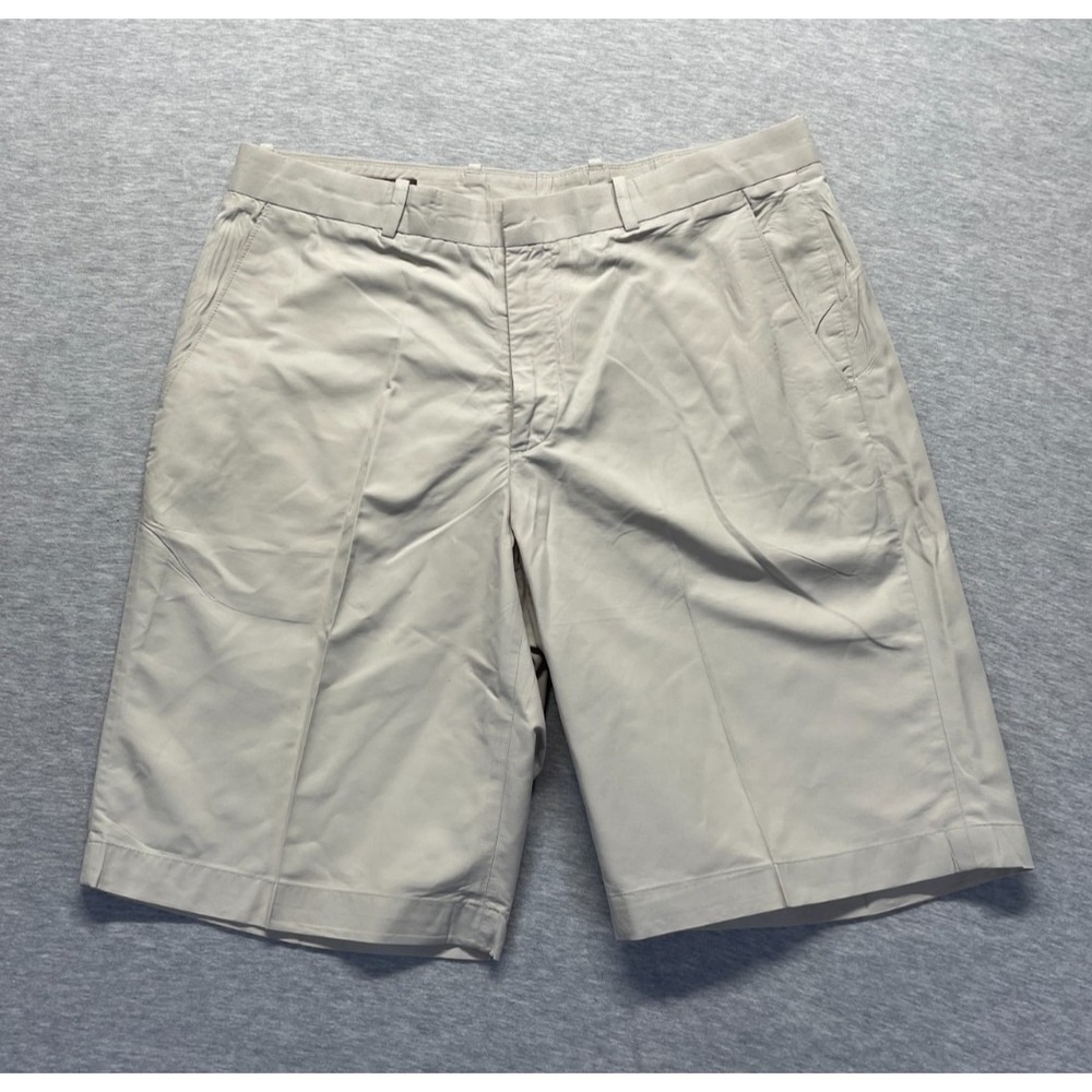 Perry Ellis Chino Shorts Mens 33 Beige Cotton Casual Everyday Wear Slash Pockets